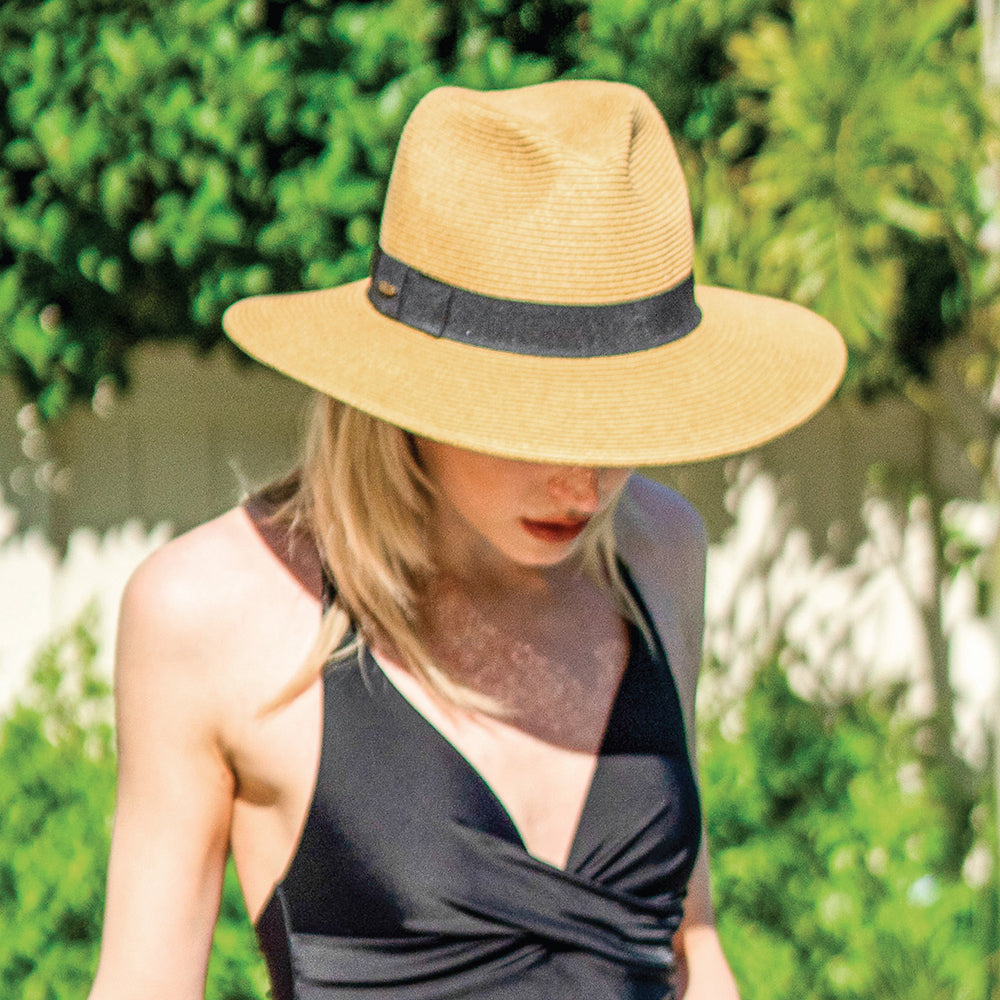 Scala Hats Helena Wide Brim Fedora Hat - Toast