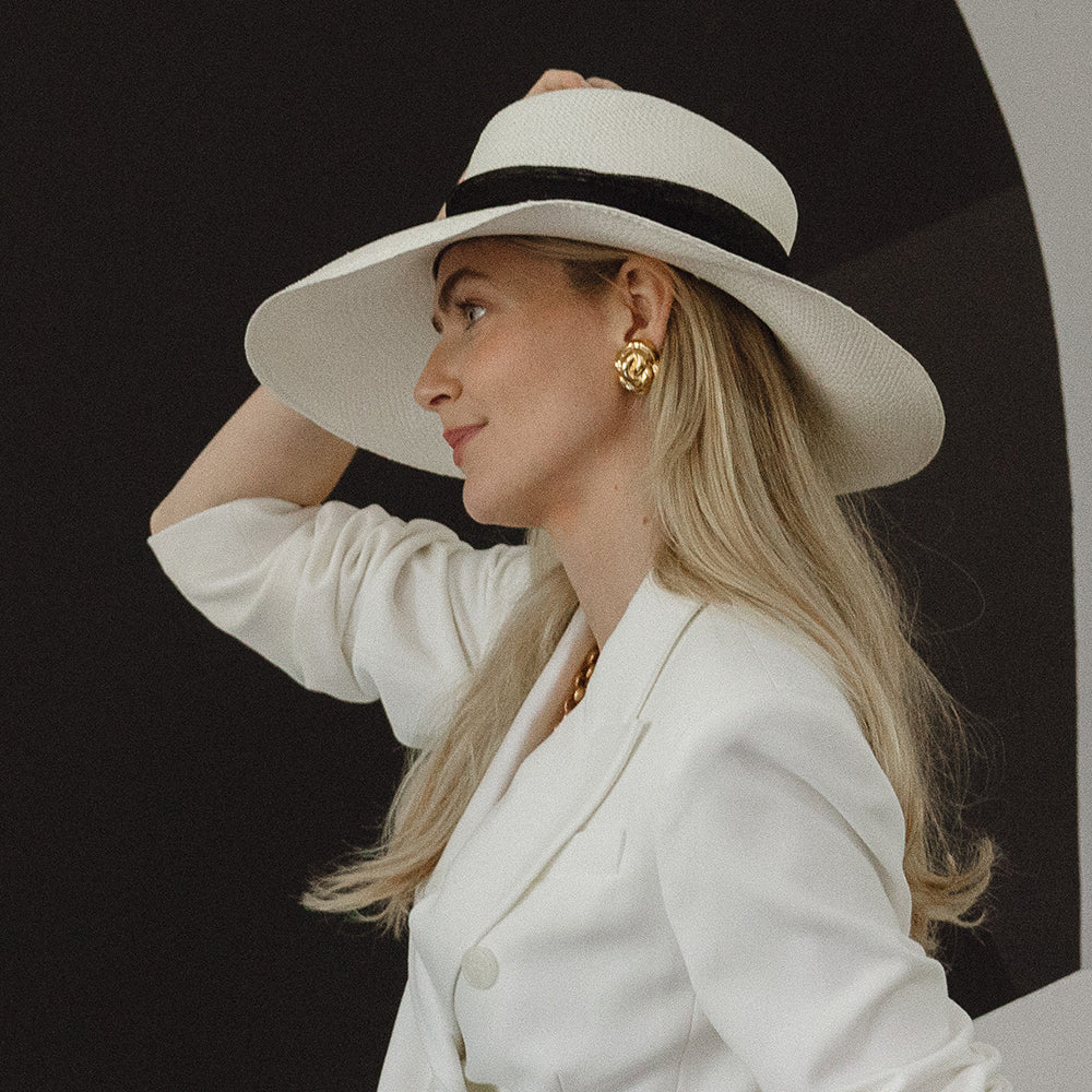 Christys Hats Jessica Wide Brim Panama Hat with Black Band - Bleach