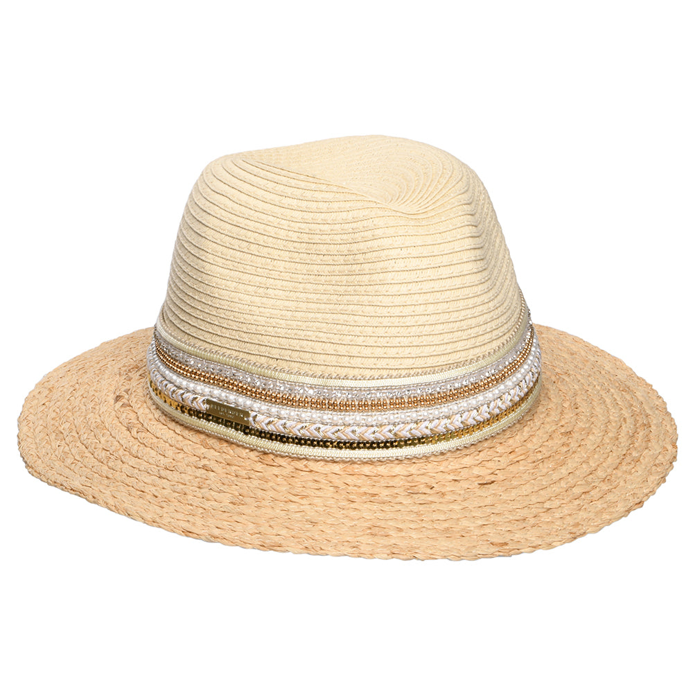 Seeberger Hats Toyo Straw Fedora Hat With Sequin Band - Natural-Light Brown