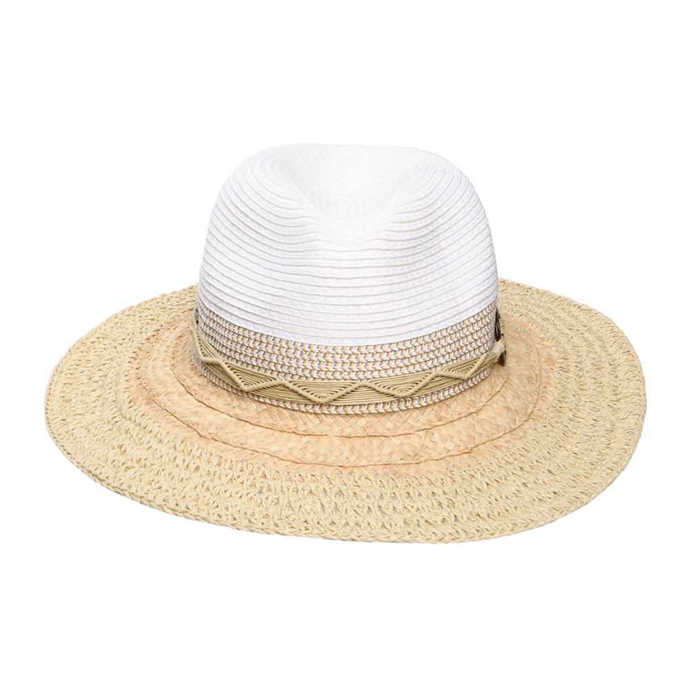 Scala Hats Alcantara Packable Toyo Straw Safari Fedora Hat - White-Natural