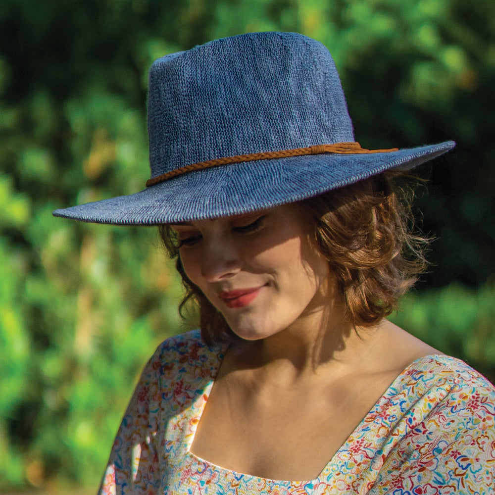 Scala Hats Rhimes Packable Summer Fedora Hat - Blue-Mix