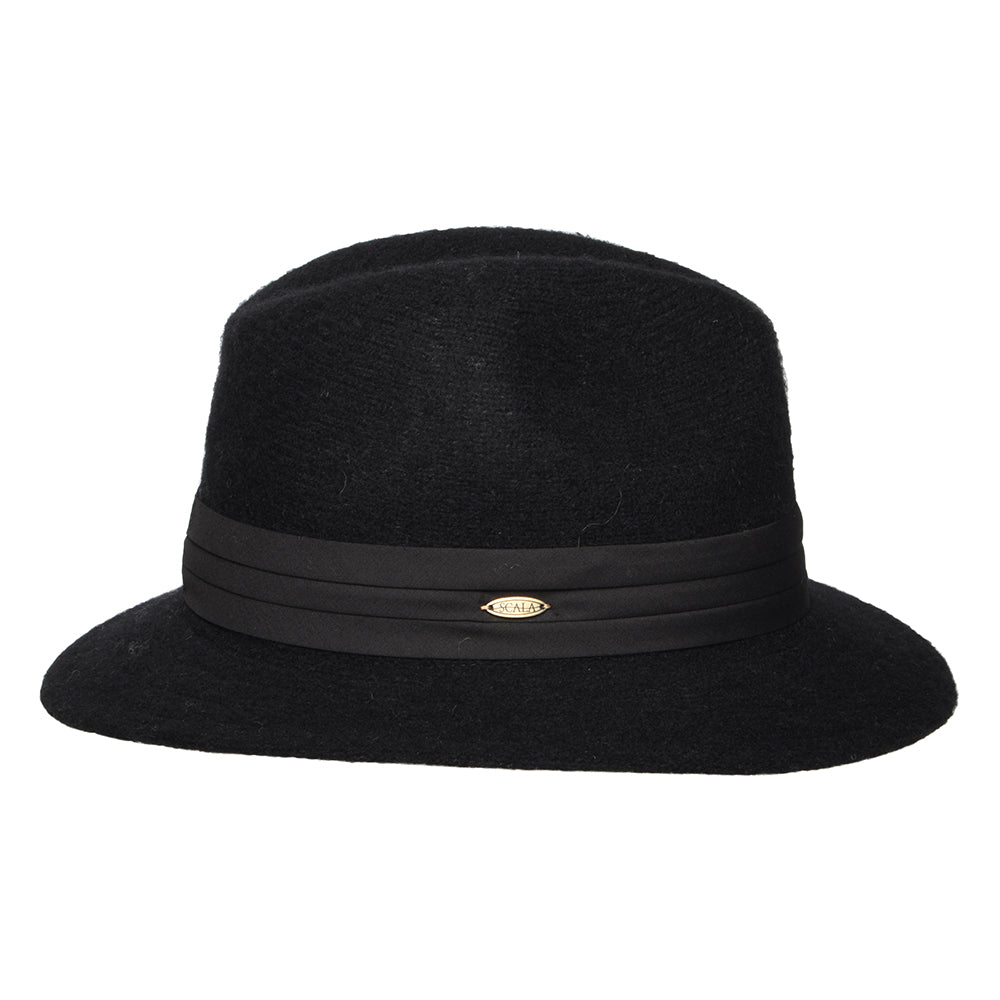 Scala Hats India Angora Blend Packable Fedora Hat - Black