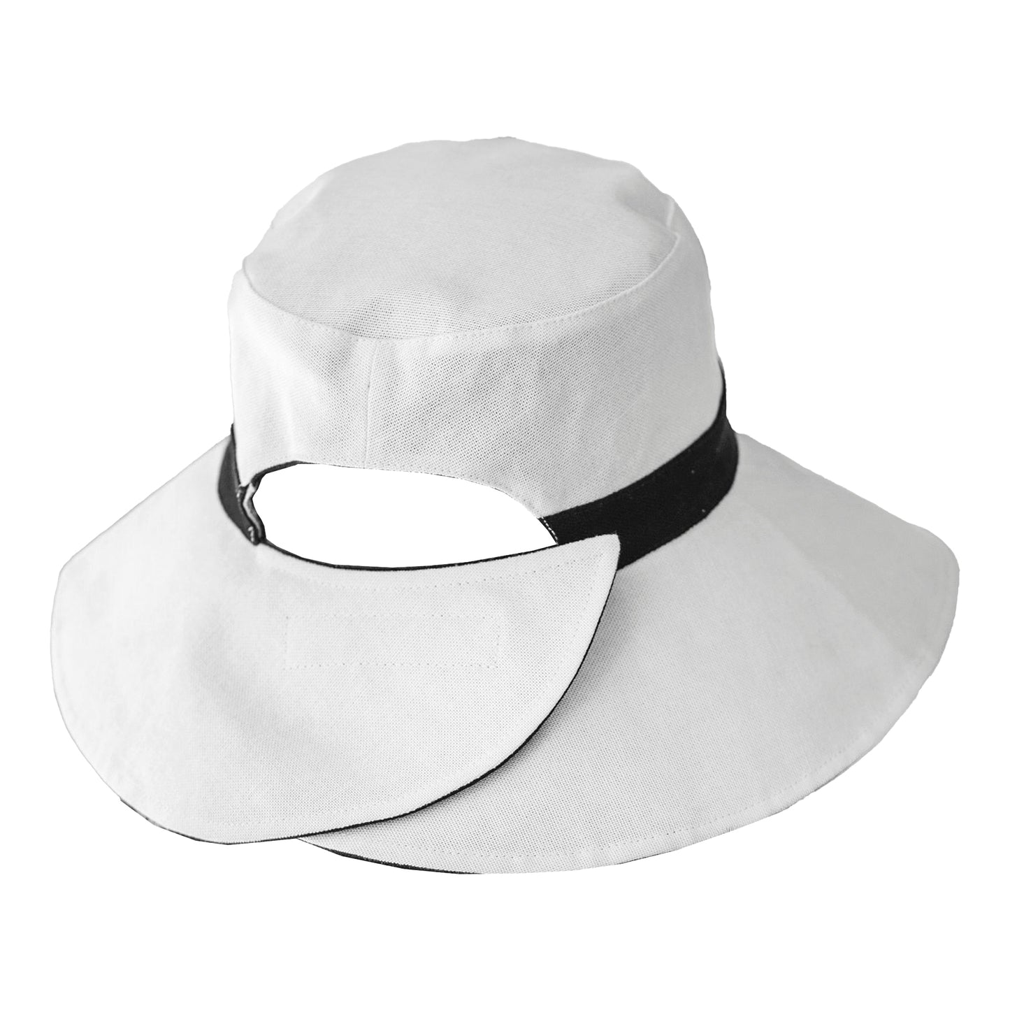 Scala Hats Merrit Reversible Sun Hat with Ponytail Opening - White-Black