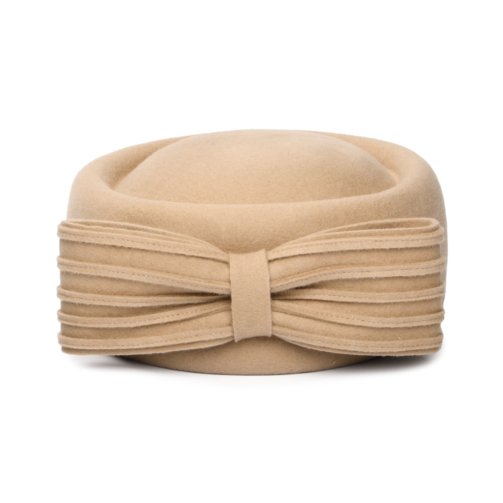 Whiteley Hats Jackie O Loop Bow Wool Pillbox Hat - Camel