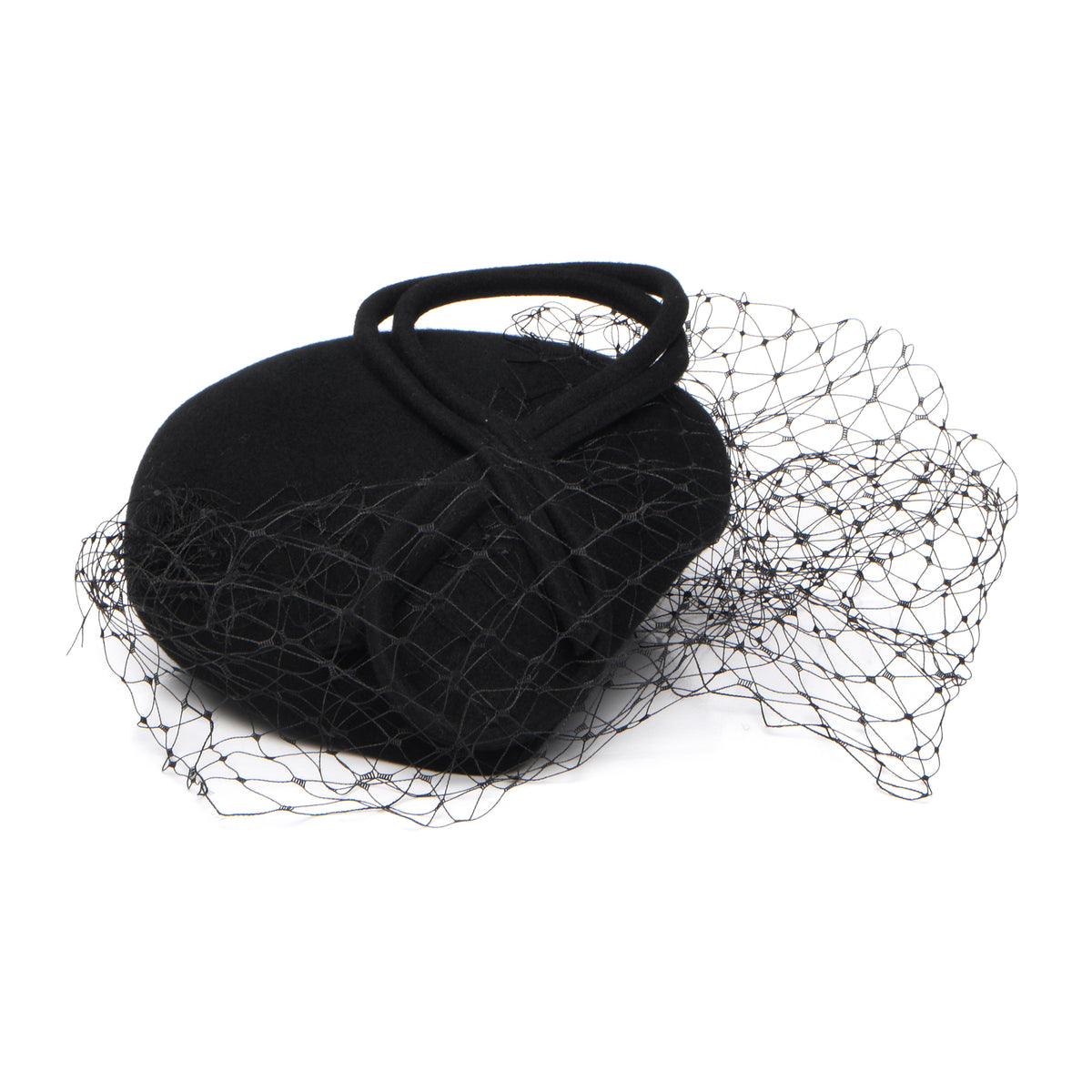 Whiteley Hats Greta Wool Pillbox Hat with Veil - Black