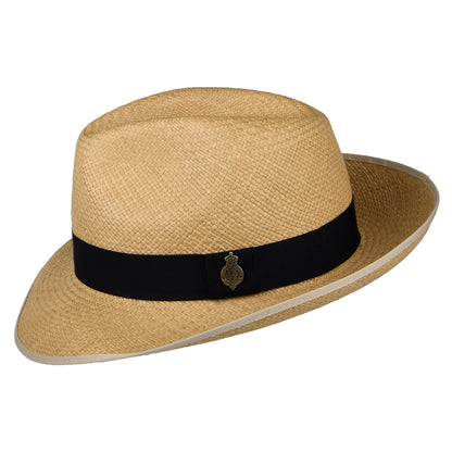 Christys Hats Classic Preset Panama Fedora Hat with Navy Band - Natural