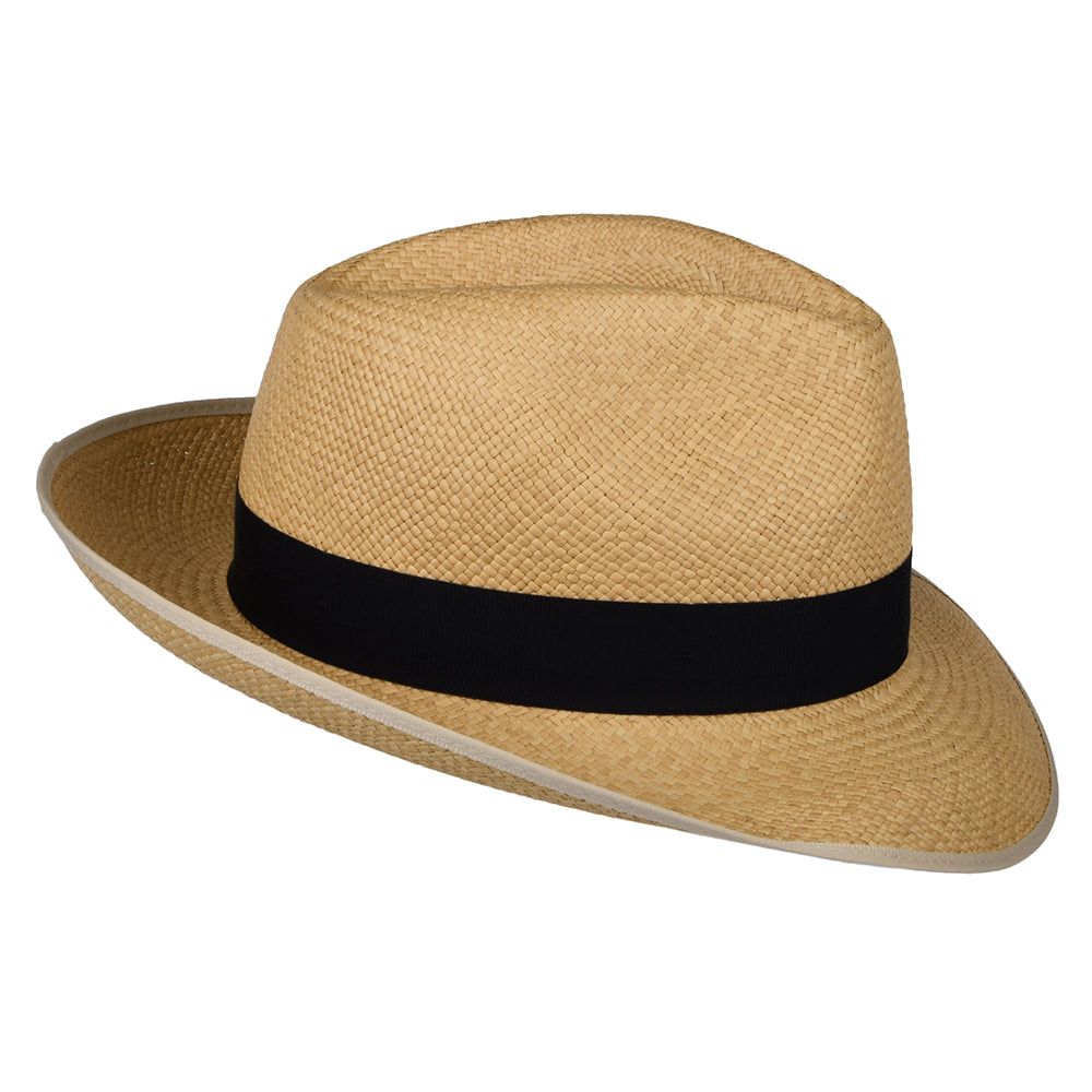 Christys Hats Classic Preset Panama Fedora Hat with Navy Band - Natural