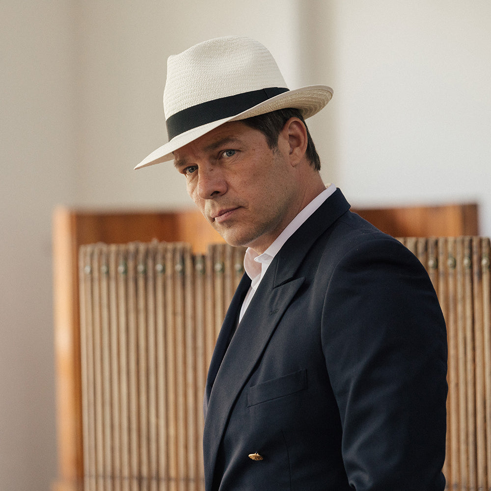 Christys Hats Bexley Panama Fedora Hat with Black Band - Bleach