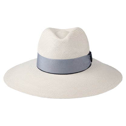 Christys Hats Valegro Wide Brim Panama Fedora Hat With Blue Two-Tone Band - Bleach