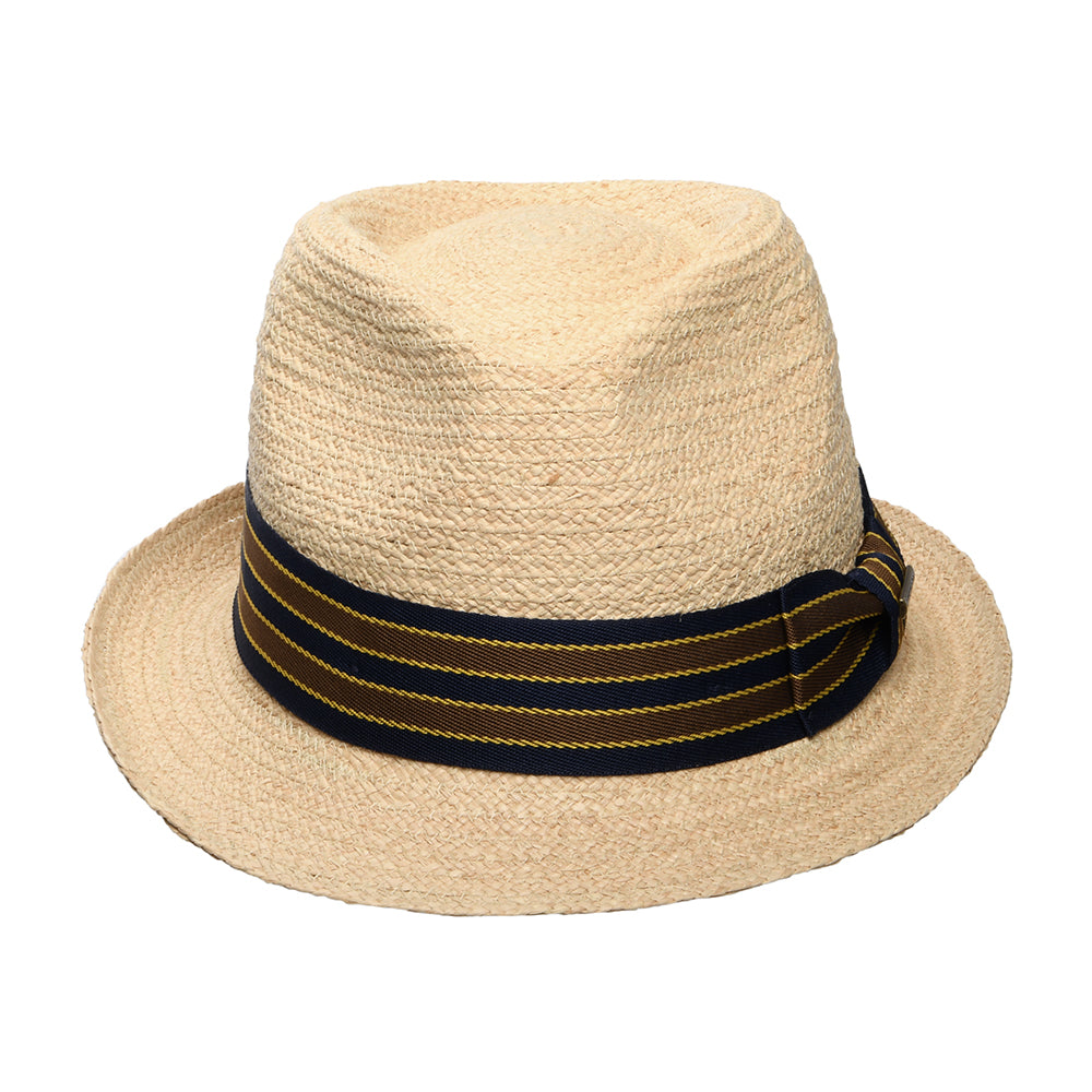 Stetson Hats Raffia Trilby Hat with Striped Band - Natural