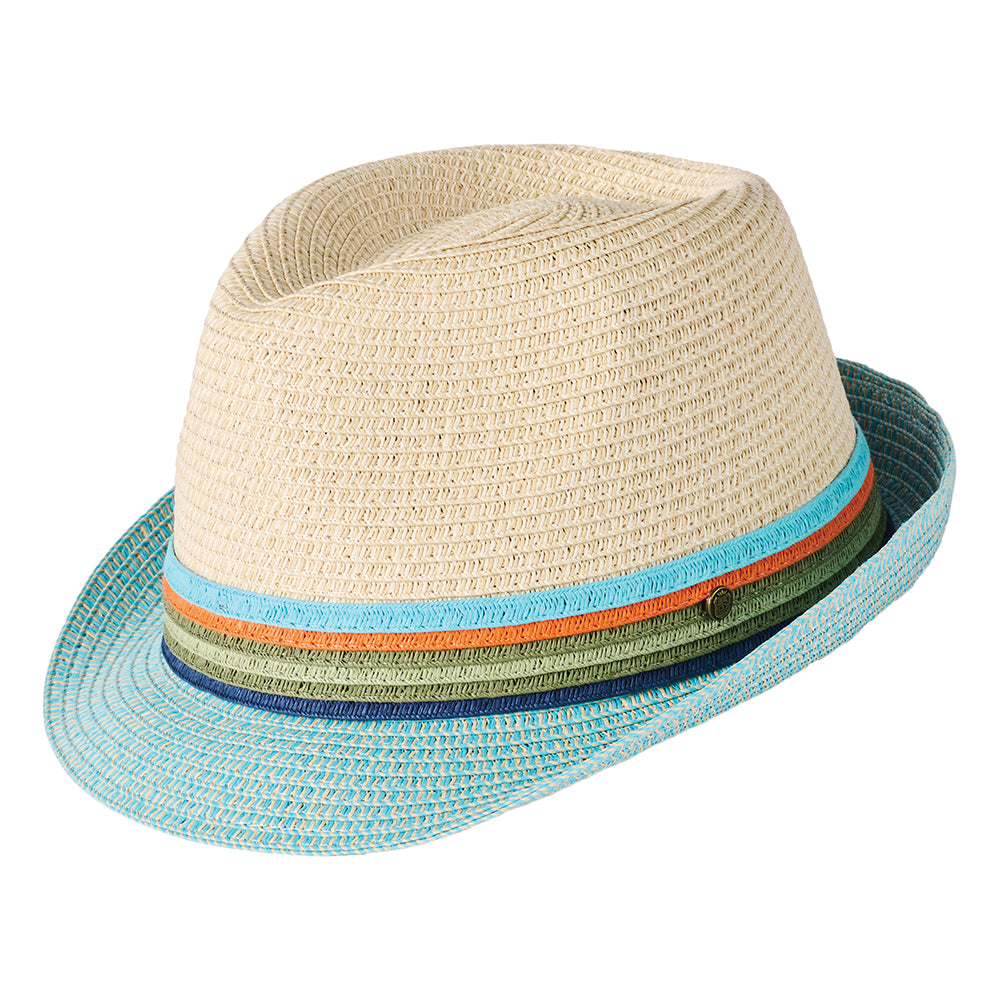 Failsworth Hats Seville Toyo Straw Trilby Hat - Natural-Aqua