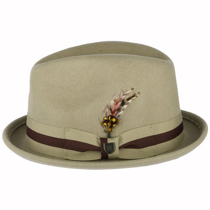 Brixton Hats Gain Wool Felt Trilby Hat with Striped Band - Sand-Brown