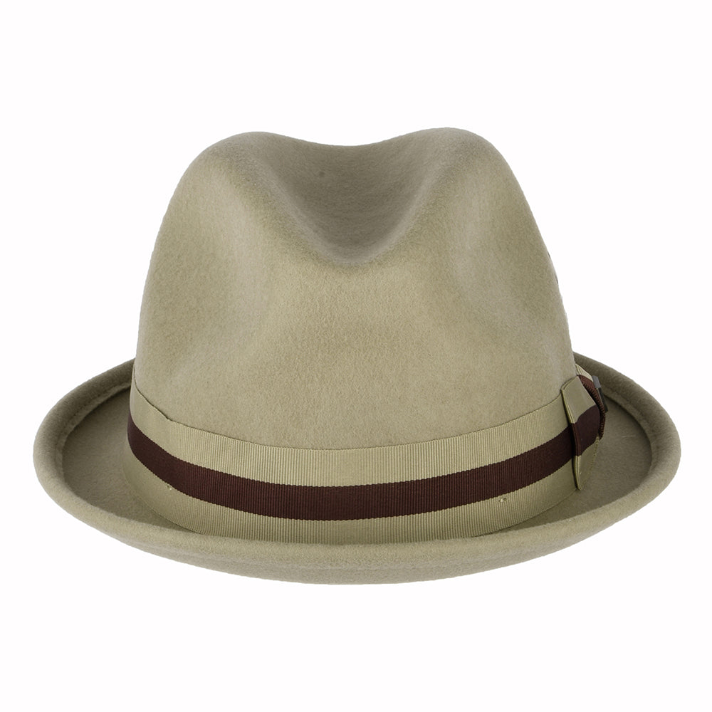 Brixton Hats Gain Wool Felt Trilby Hat with Striped Band - Sand-Brown