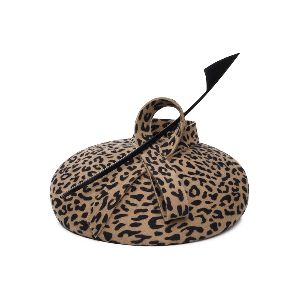 Whiteley Hats Wool Felt Beret With Quill - Leopard