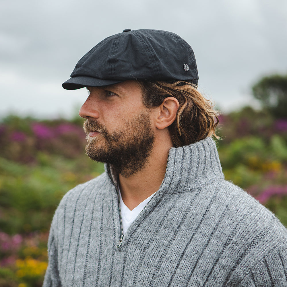 Jaxon & James Oilcloth Water Resistant Newsboy Cap - Black