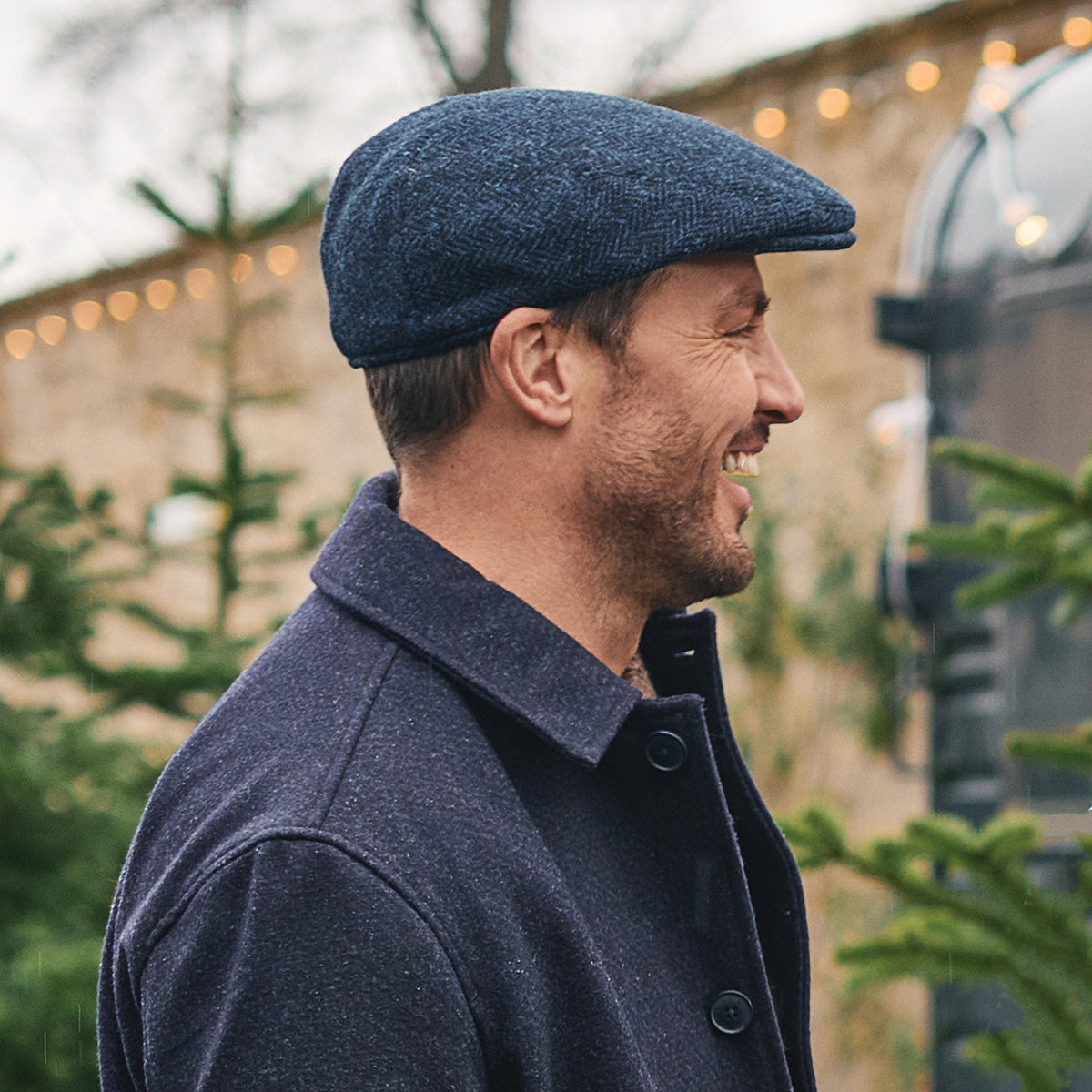 Failsworth Hats HARRIS TWEED Herringbone Stornoway Flat Cap - Blue