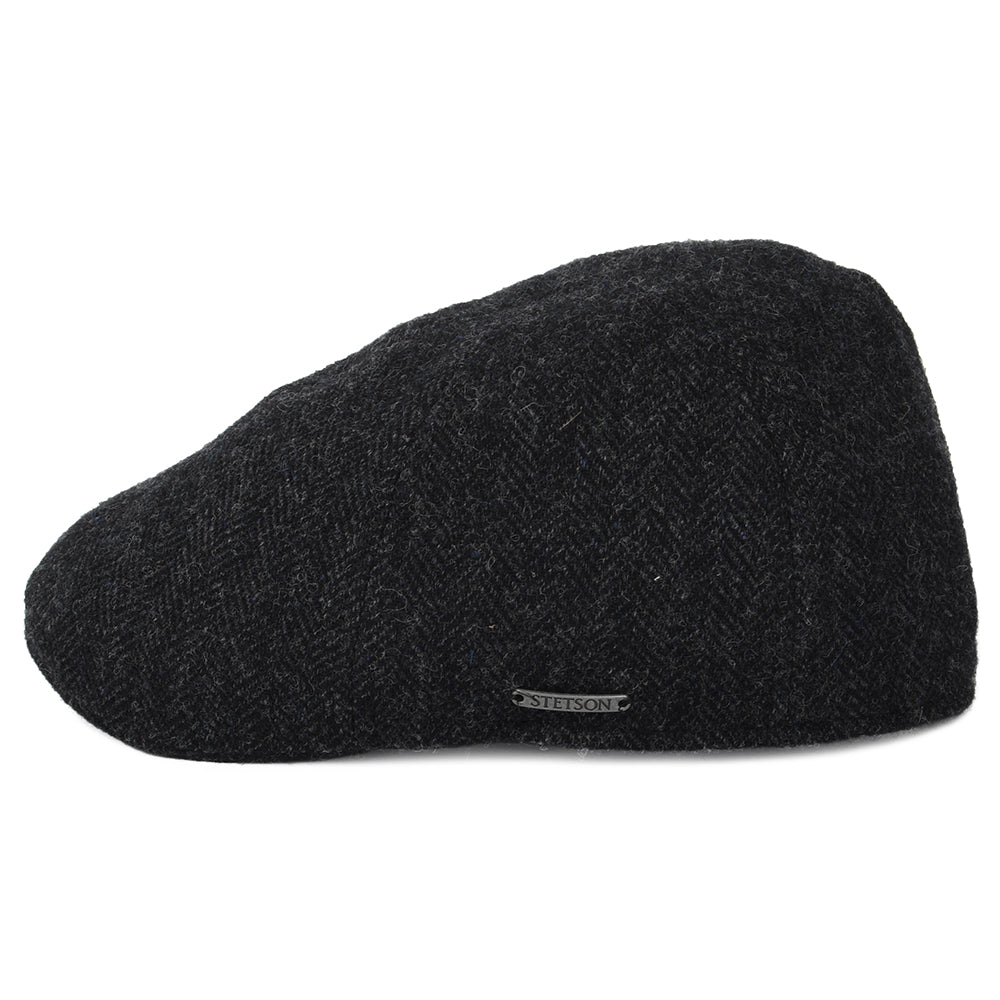 Stetson Hats Herringbone Wool Duckbill Flat Cap - Dark Grey
