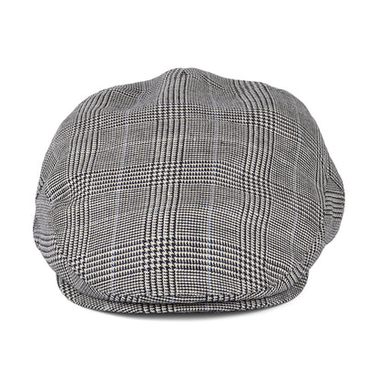 Christys Hats Ascot Camberley Prince of Wales Check Linen-Wool Flat Cap - Black-White-Blue