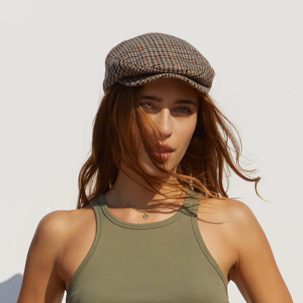 Brixton Hats Hooligan Houndstooth Flat Cap - Sand-Black-Purple