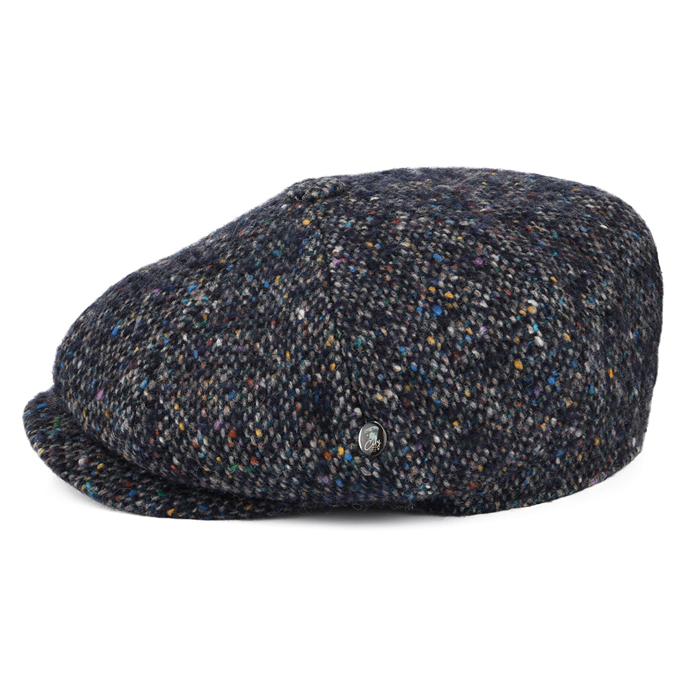 City Sport Donegal Tweed Marl Deep Fit Newsboy Cap - Navy Blue-Multi