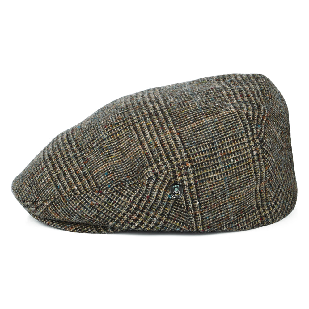 City Sport Donegal Tweed Prince Of Wales Check Flat Cap - Olive