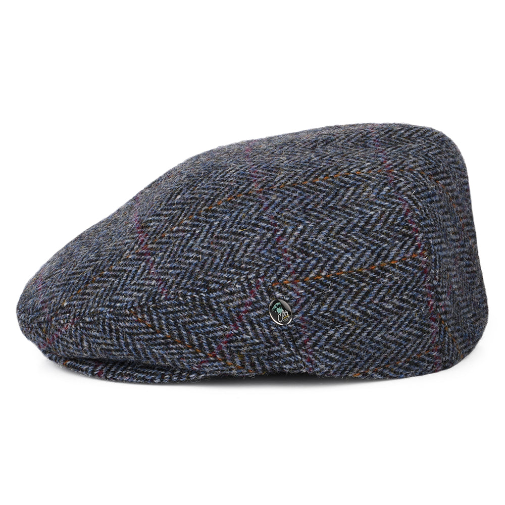 City Sport HARRIS TWEED Herringbone Flat Cap - Navy-Blue