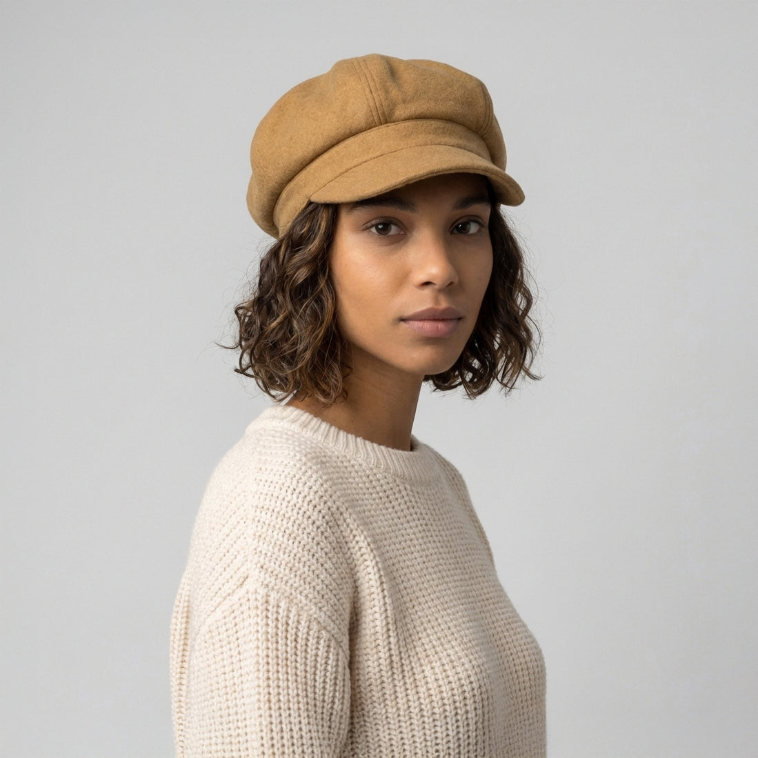 sur la tête Wool Blend Baker Boy Cap - Camel