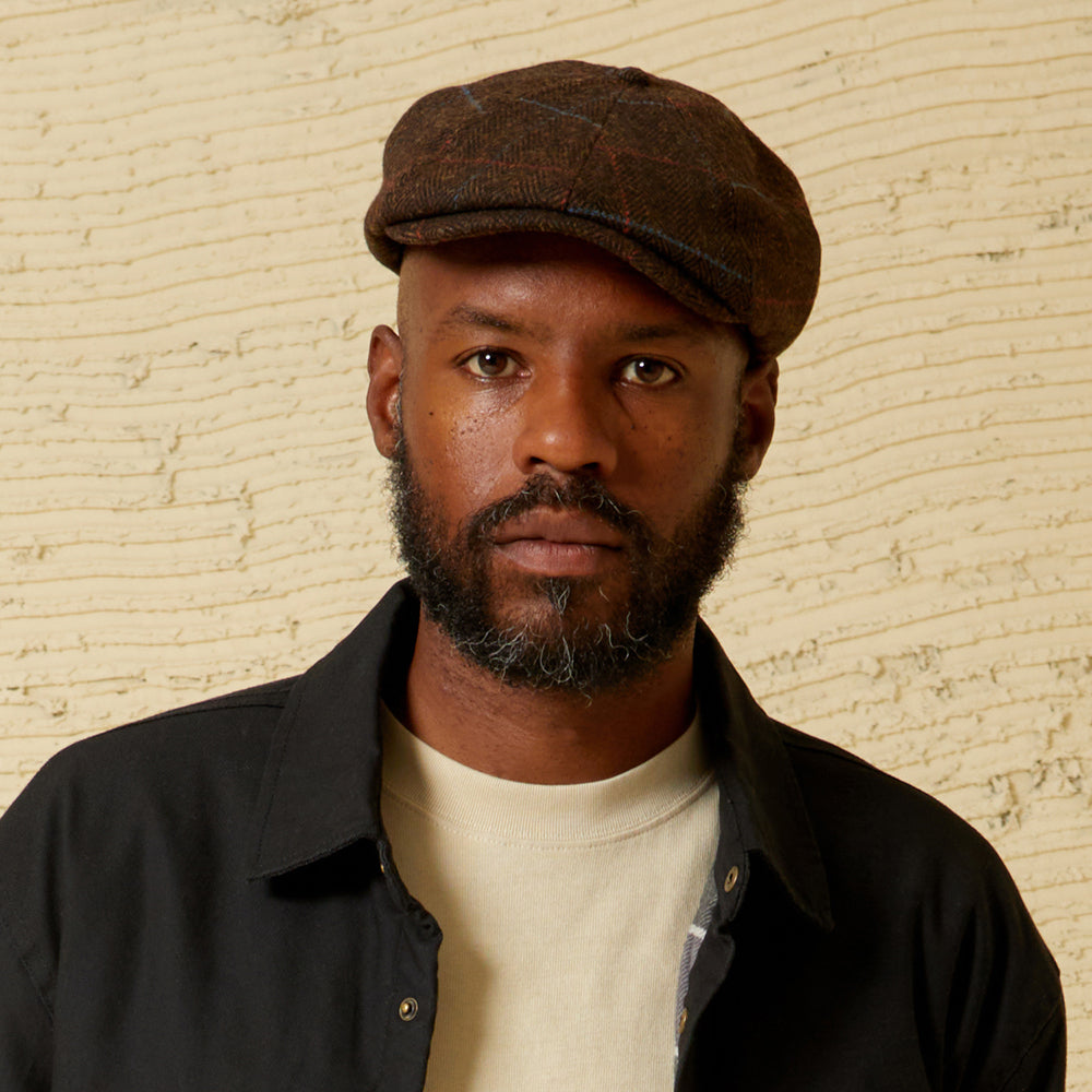 Brixton Hats Brood Windowpane Herringbone Newsboy Cap - Brown-Black-Red