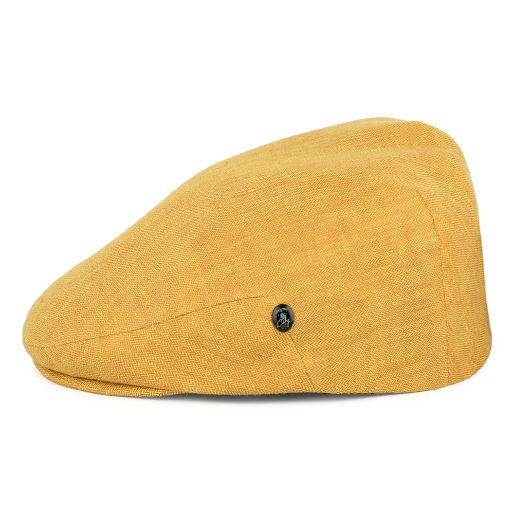 City Sport Micro-Herringbone Linen Flat Cap - Mustard