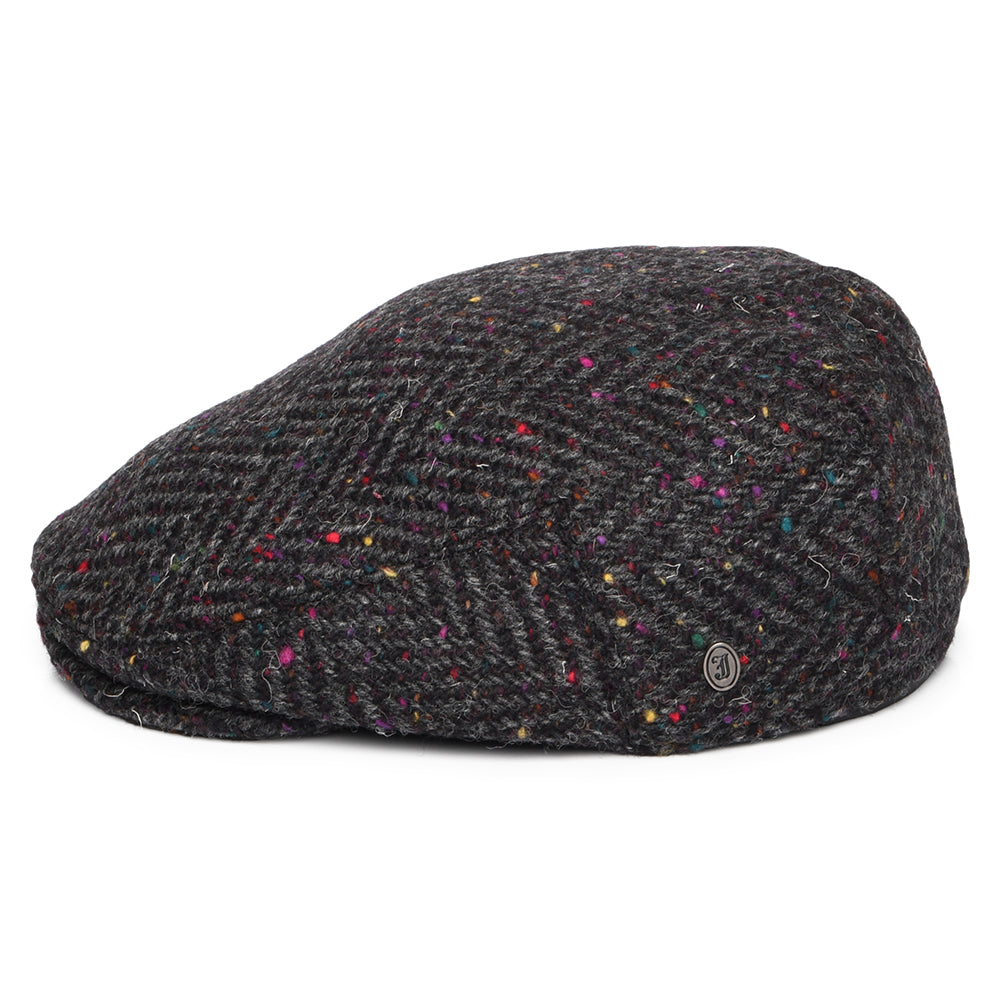 Jaxon & James Heavyweight Donegal Tweed Herringbone Finnegan Flat Cap - Charcoal-Multi
