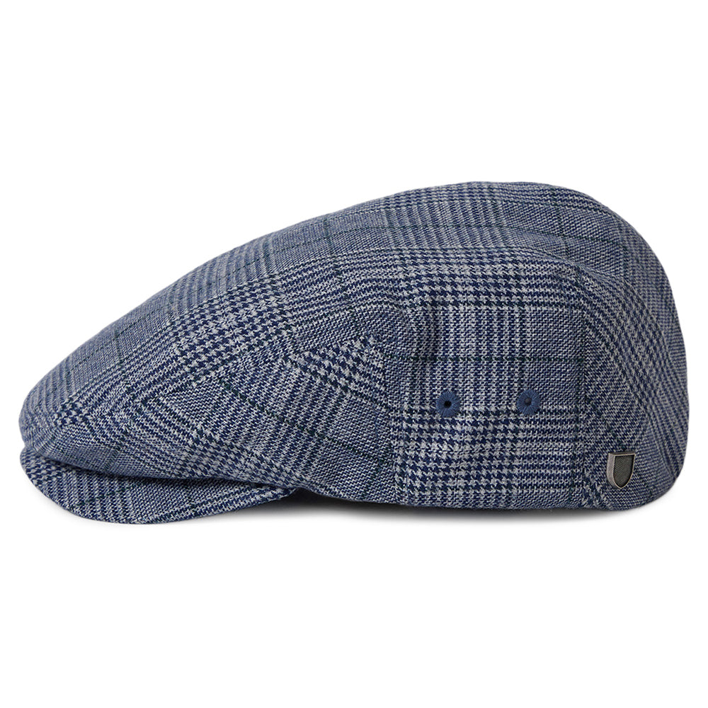 Brixton Hooligan Prince Of Wales Check Lightweight Flat Cap - Blue-Off White