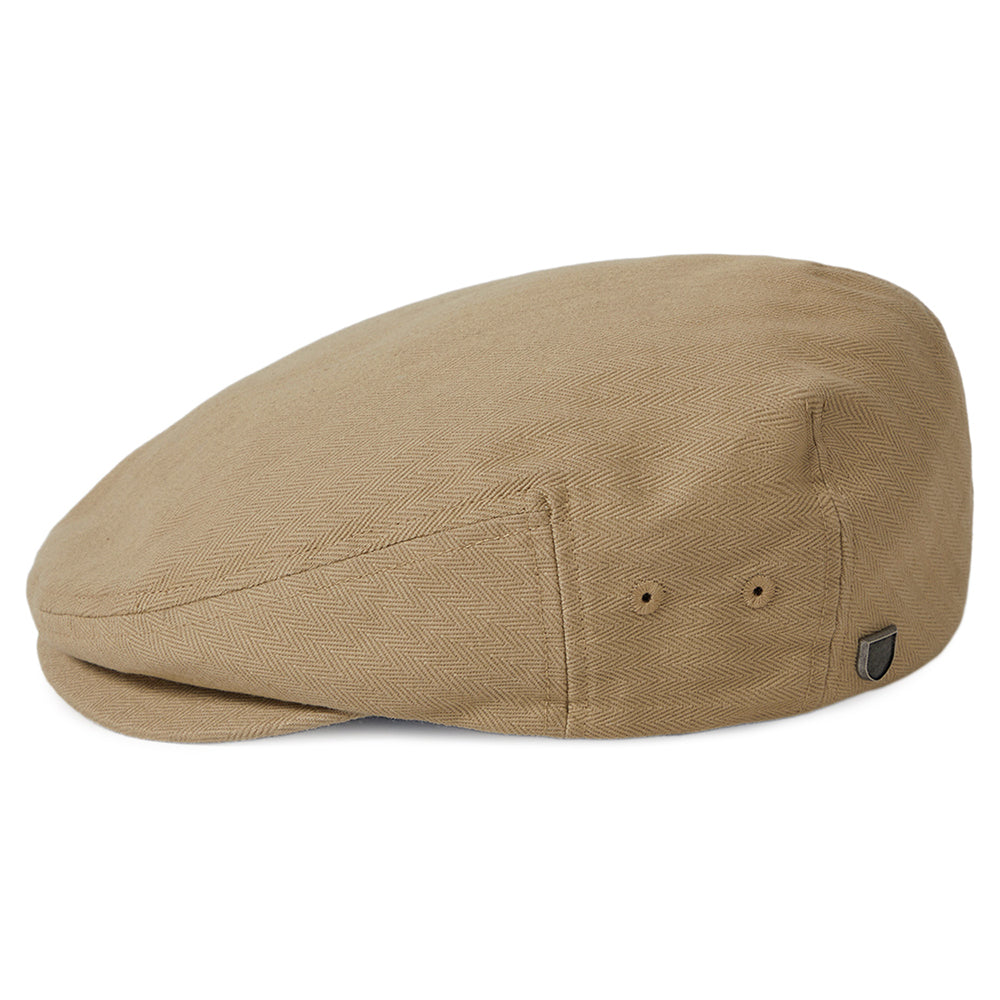 Brixton Hats Hooligan Herringbone Lightweight Flat Cap - Khaki-Sand