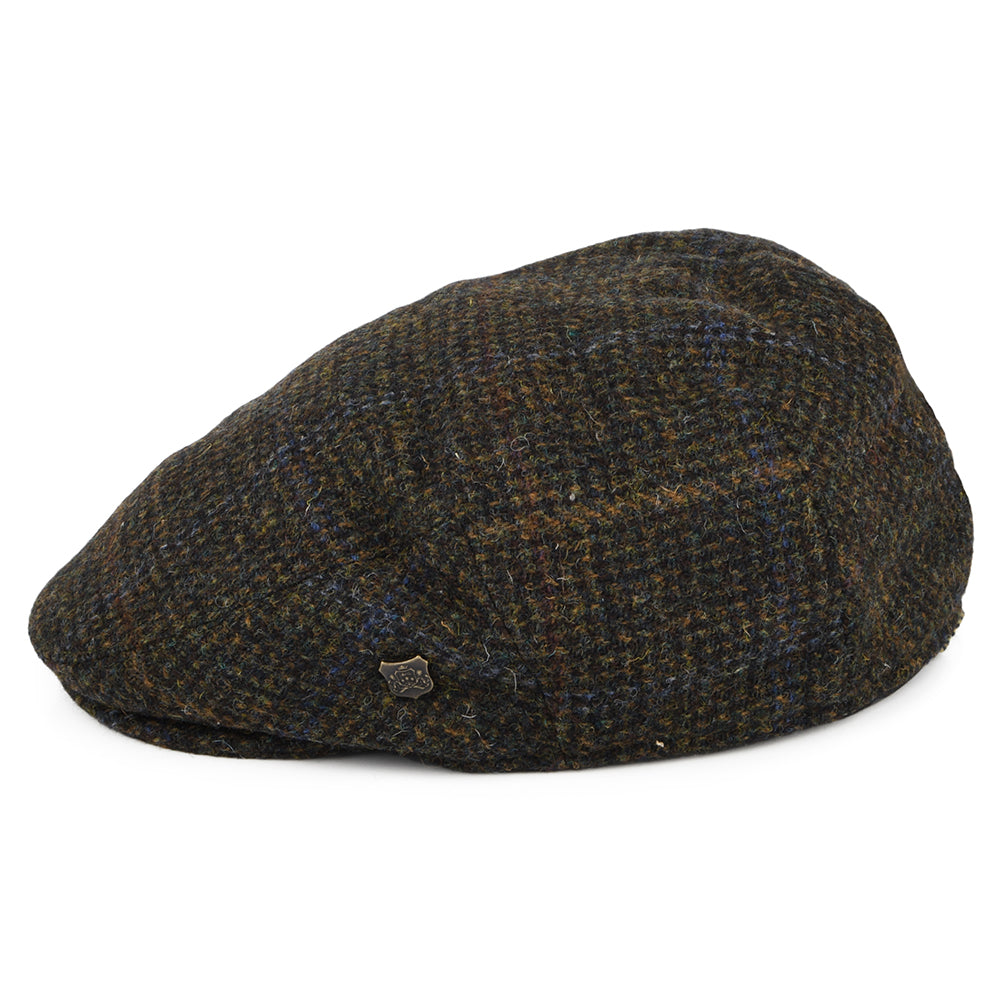 Failsworth Hats HARRIS TWEED Windowpane Stornoway Flat Cap - Olive-Multi