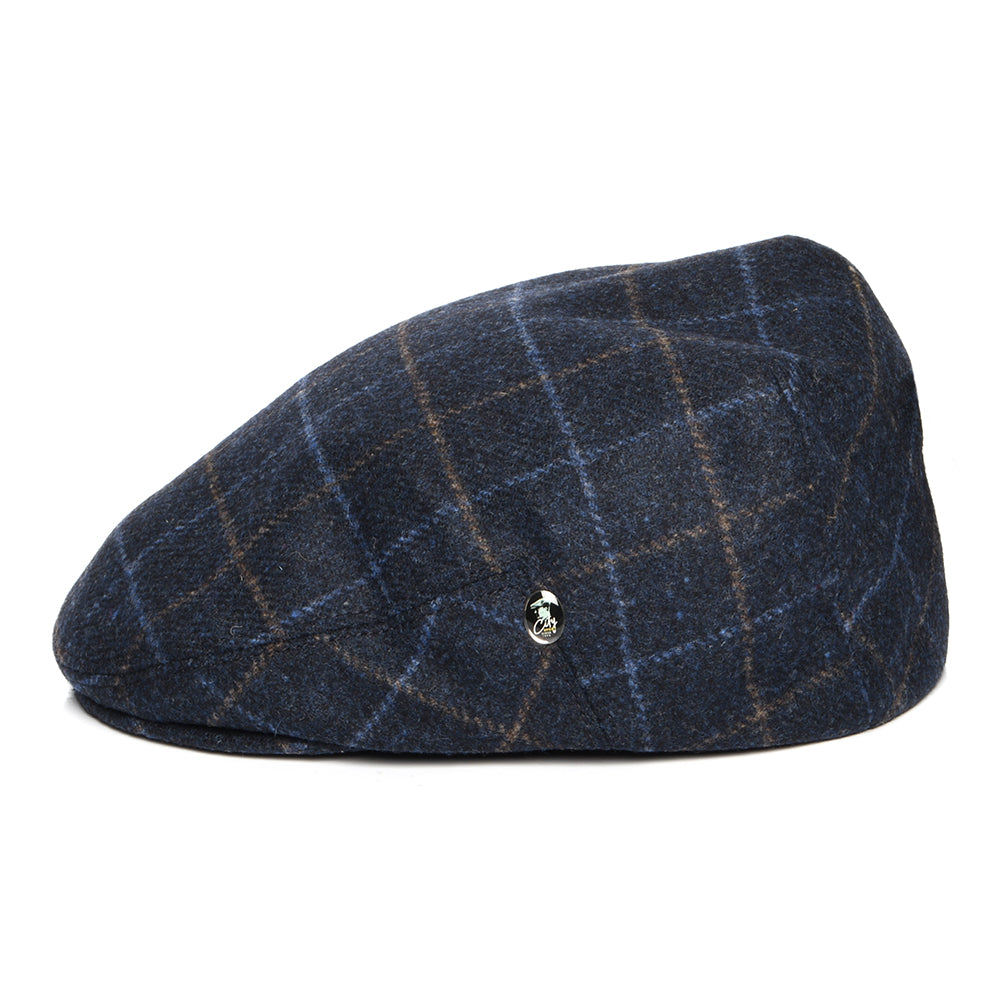 City Sport Windowpane Virgin Wool Flat Cap - Navy Blue