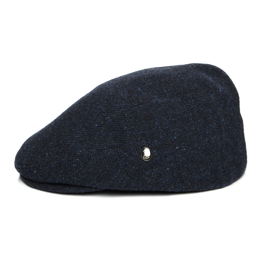 City Sport Heathered Virgin Wool Flat Cap - Navy Blue
