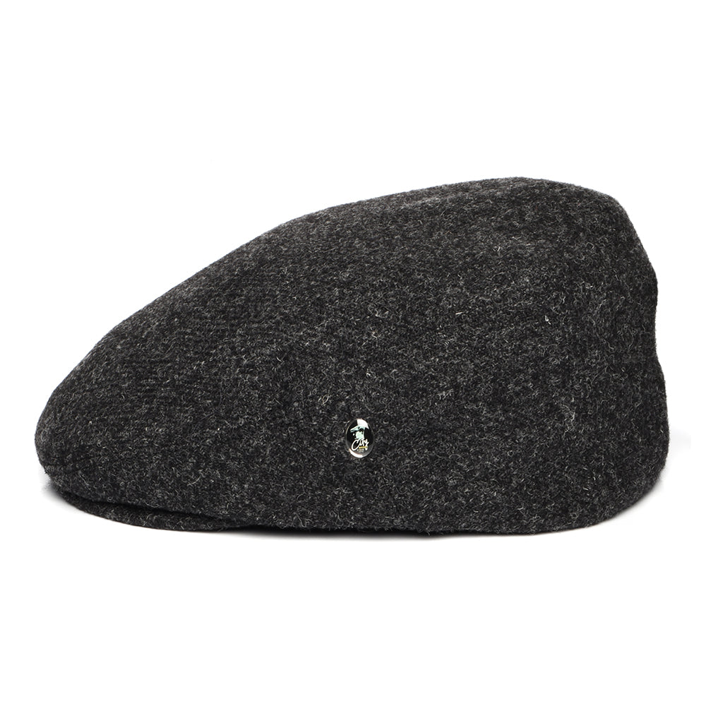 City Sport Heathered Virgin Wool Flat Cap - Charcoal
