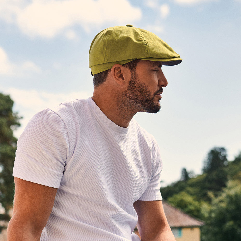 Failsworth Hats Hudson Cotton Canvas Newsboy Cap - Apple Green-Charcoal