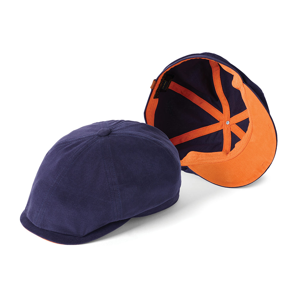 Failsworth Hats Hudson Cotton Canvas Newsboy Cap - Navy-Burnt Orange