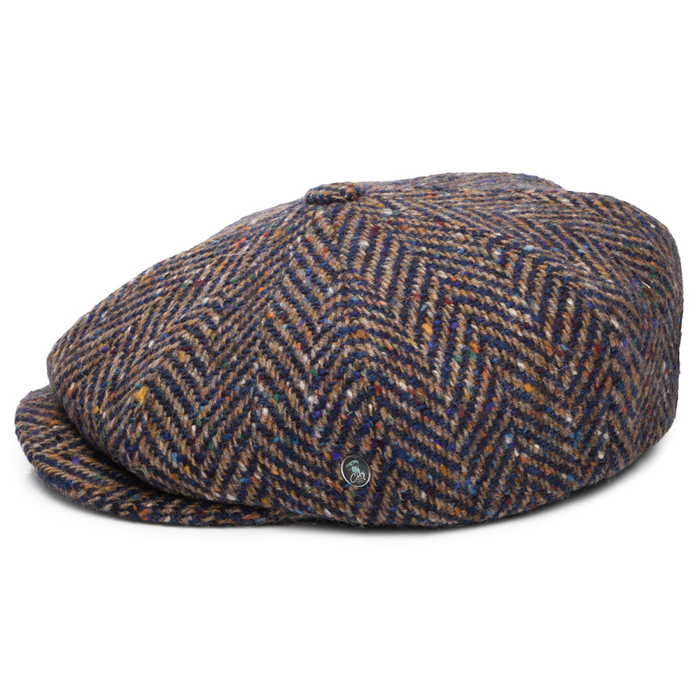 City Sport Donegal Tweed Herringbone Newsboy Cap - Blue-Taupe