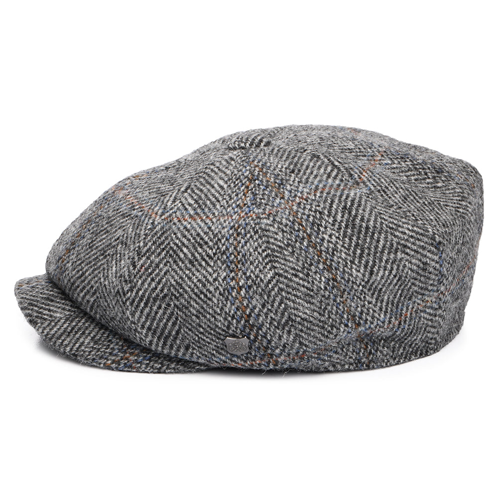Failsworth Hats HARRIS TWEED Herringbone Carloway Newsboy Cap - Grey-Black