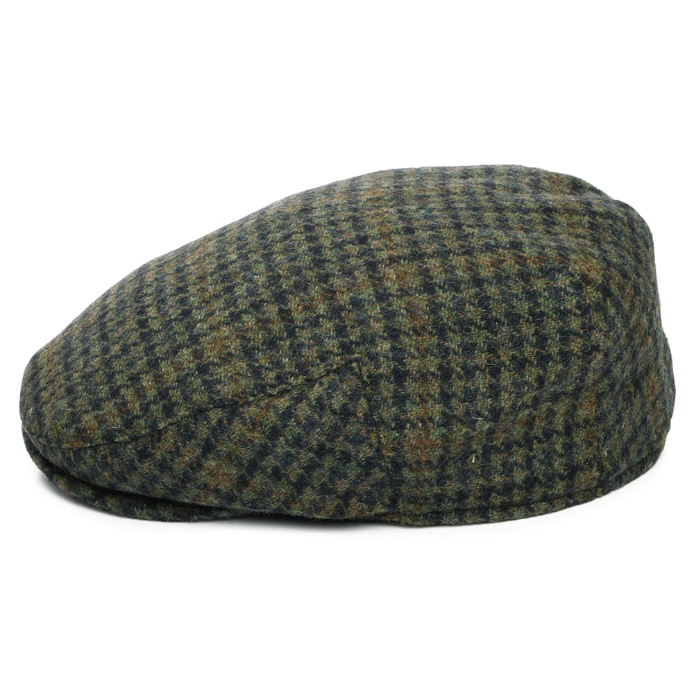 Failsworth Hats County Houndstooth Wool Blend Flat Cap - Moss-Navy