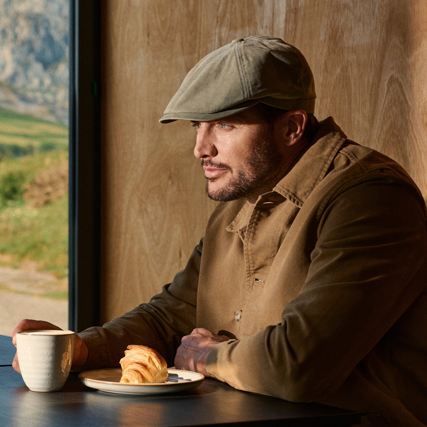 Failsworth Hats Hudson Cotton Canvas Newsboy Cap - Sage-Khaki