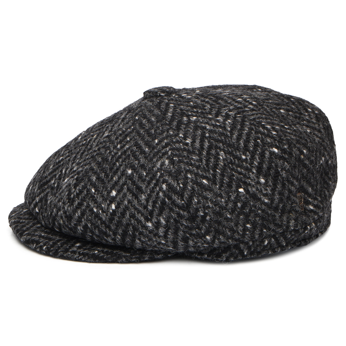 City Sport Donegal Tweed Herringbone Deep Fit Newsboy Cap - Black-Charcoal