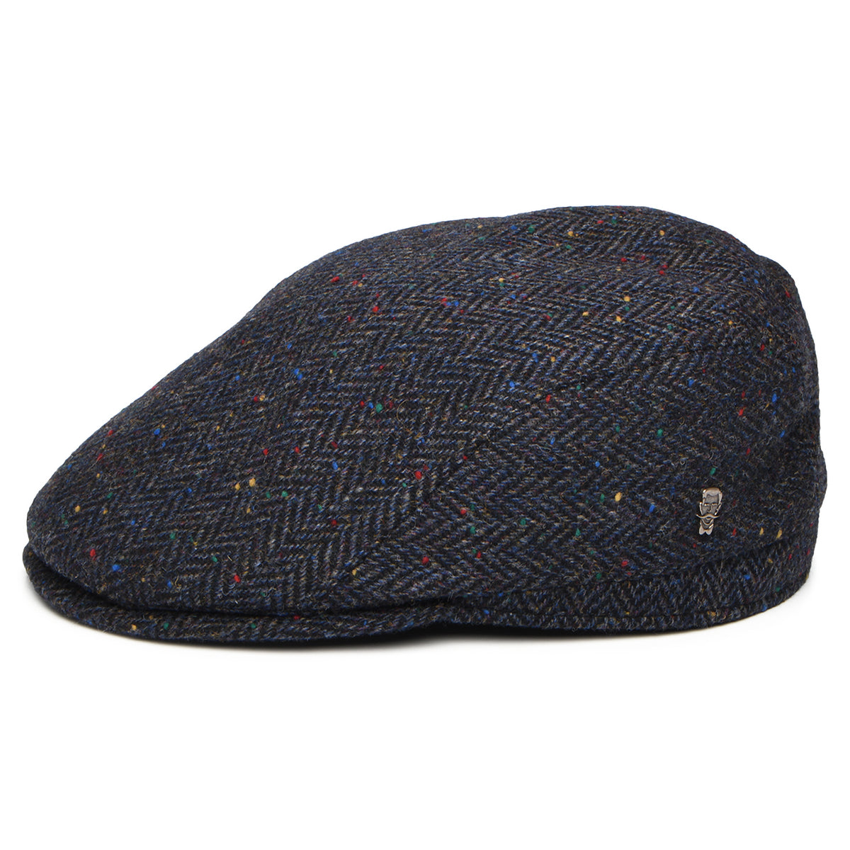 City Sport Porto Herringbone Virgin Wool Flat Cap - Navy Blue