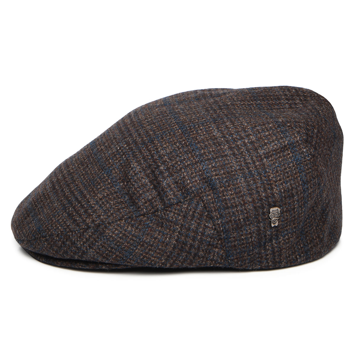 City Sport Wool-Cashmere Windowpane Flat Cap - Dark Brown-Blue