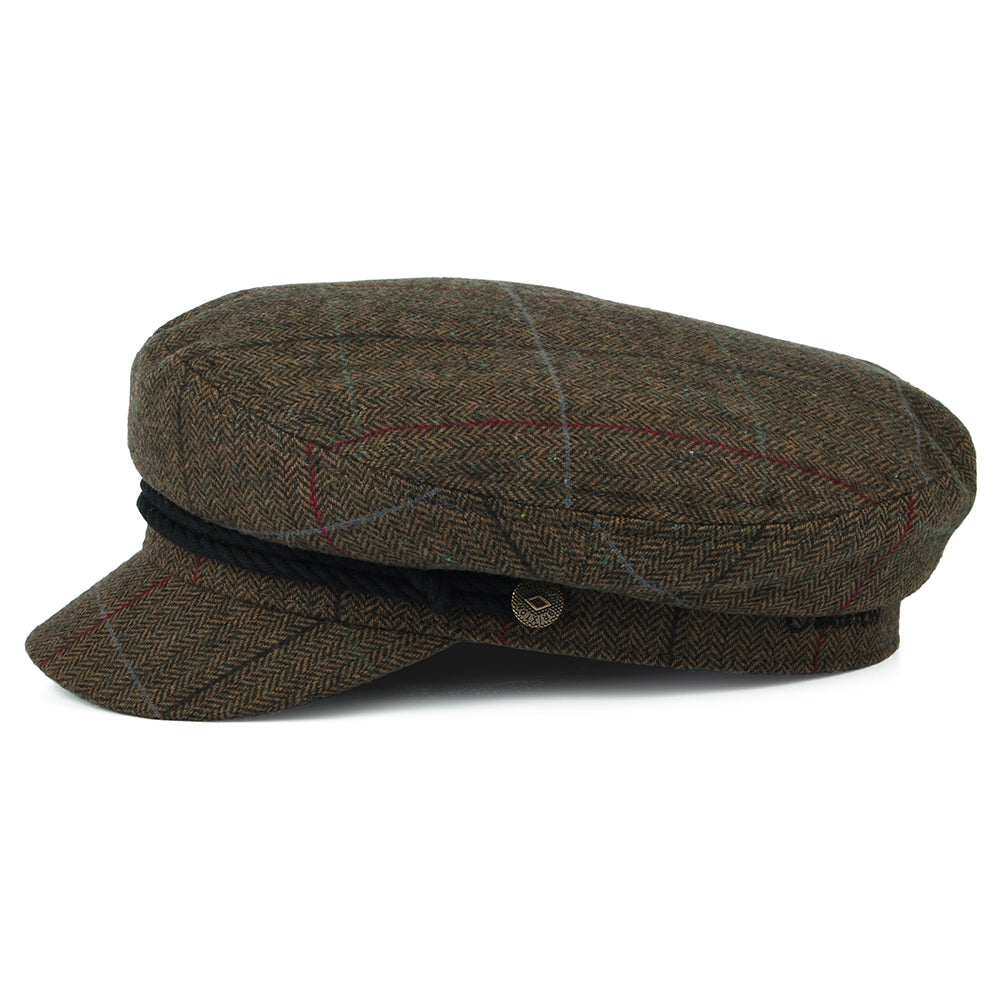 Brixton Hats Windowpane Herringbone Fiddler Cap - Brown-Black