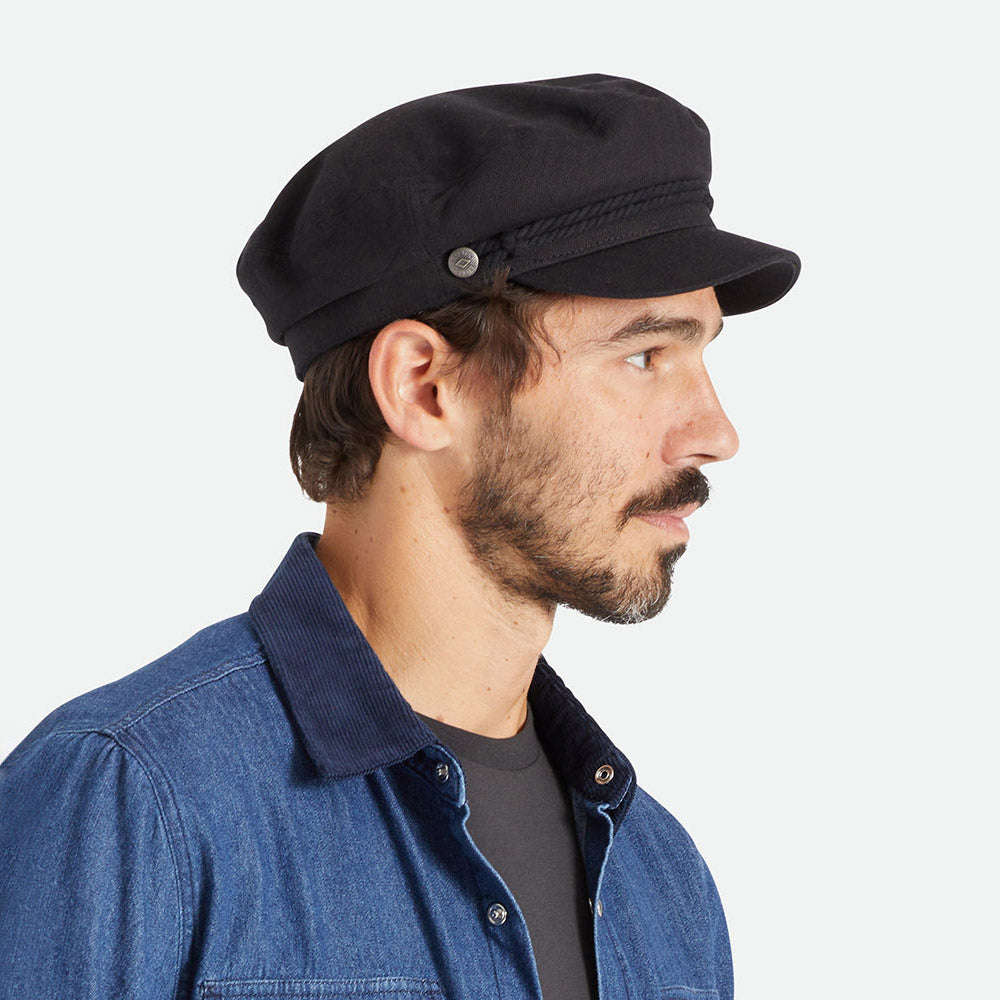 Brixton Hats Herringbone Cotton Fiddler Cap - Black