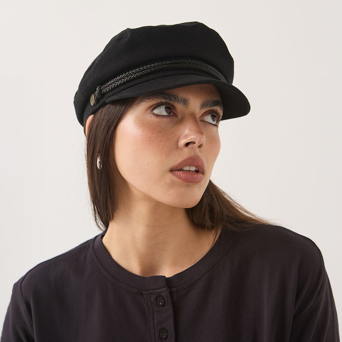 Brixton Hats Herringbone Cotton Fiddler Cap - Black
