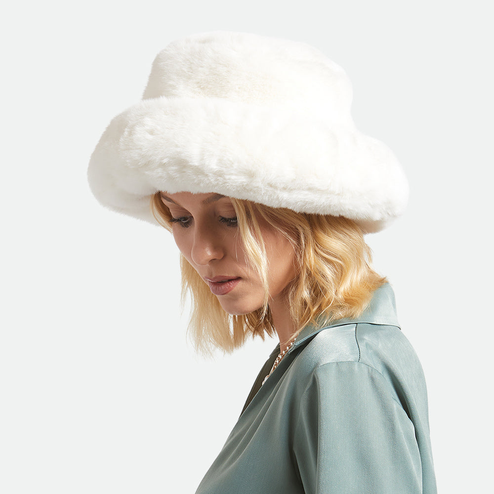 Brixton Hats Dion Packable Faux Fur Bucket Hat - Off White