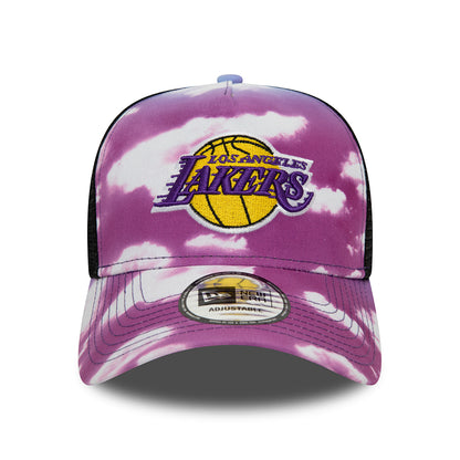New Era L.A. Lakers A-Frame Trucker Cap - NBA Cloud AOP - Purple-White